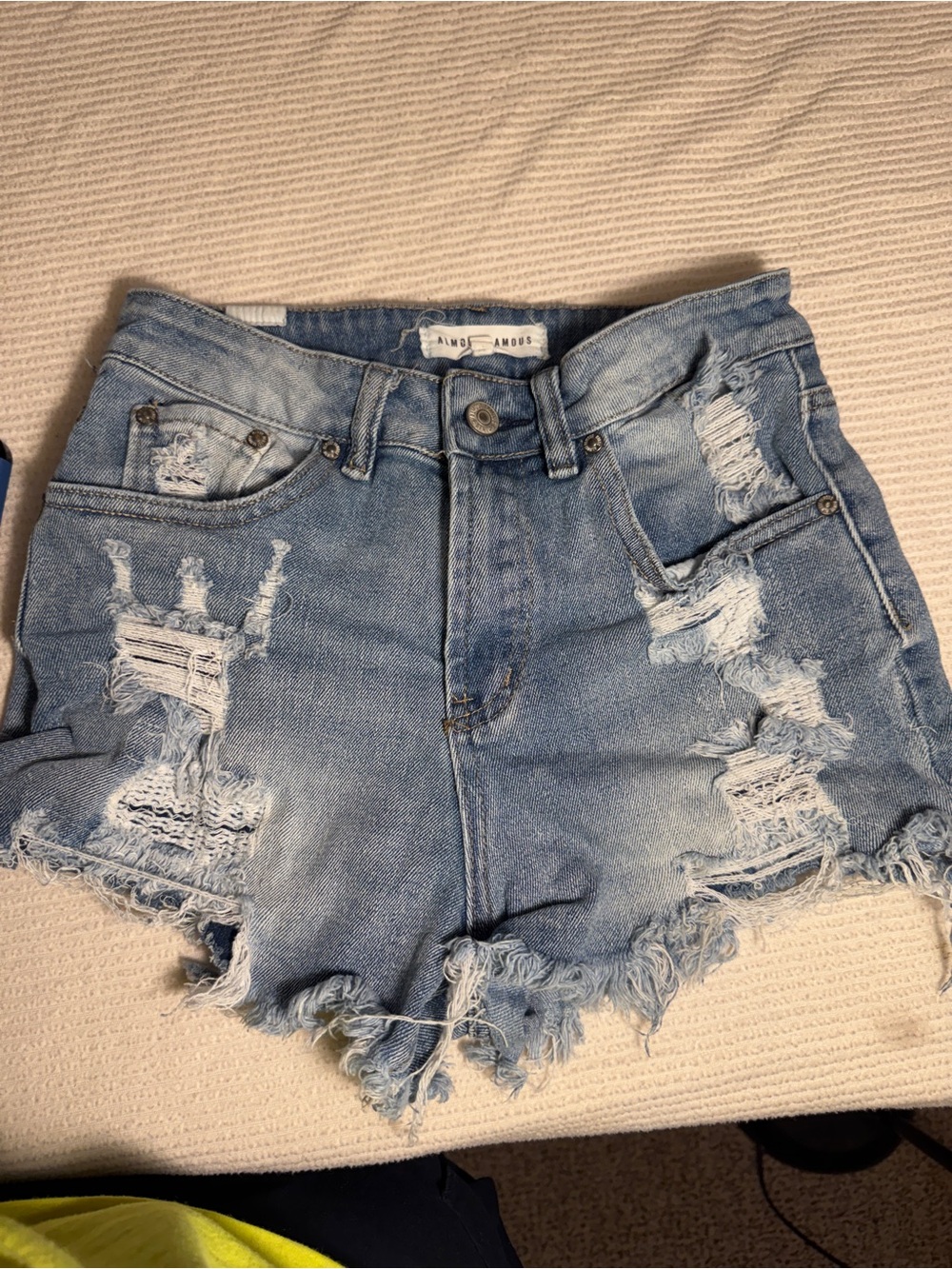 Almost Famous Light Blue Distressed High-Rise Jean Shorts